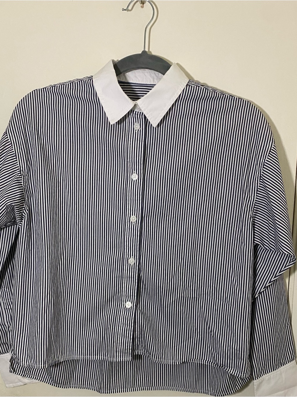 J. Crew Navy & White Striped Button-Down Shirt with White Collar